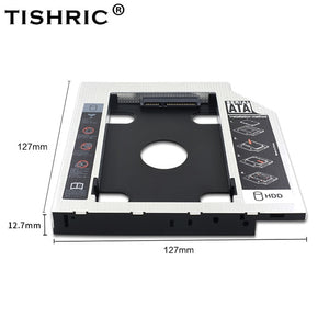 TISHRIC Universal Aluminum 2nd HDD Caddy 9.5 12.7mm SATA 3.0 Hard Disk Drive Box Optibay Enclosure 2.5 SSD For Laptop DVD-ROM