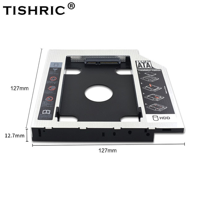 TISHRIC Universal Aluminum 2nd HDD Caddy 9.5 12.7mm SATA 3.0 Hard Disk Drive Box Optibay Enclosure 2.5 SSD For Laptop DVD-ROM