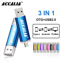 Load image into Gallery viewer, metal OTG 3 IN 1 Type-C pen drive 64GB flash usb memory 8GB pendrive 16GB 32GB usb flash drive 128GB OTG cle usb stick pen gift
