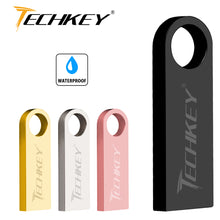 Load image into Gallery viewer, new TECHKEY usb flash drive 64GB 32GB 16GB 8GB 4GB pen drive pendrive флешка waterproof silver u disk memoria cel usb stick gift
